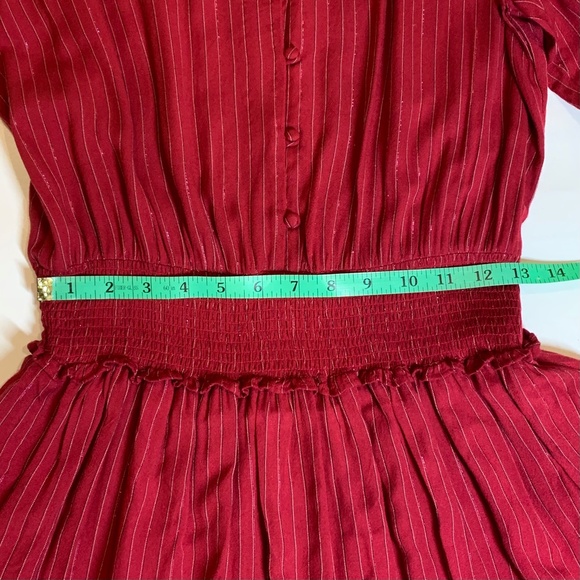 Rails Red Metallic Stripe Smocked Tiered Dress Small Festive Holiday Party - Picture 11 of 15